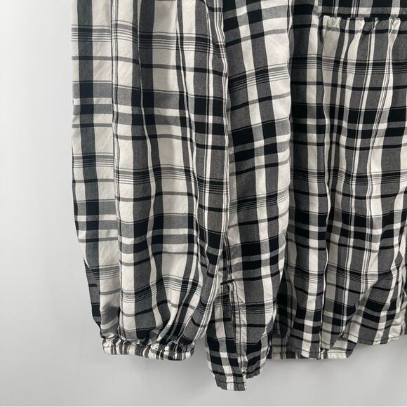 LOFT ANN TAYLOR Top Peplum Plaid Blouson Henley B&W Business Casual Size Small - Picture 7 of 11
